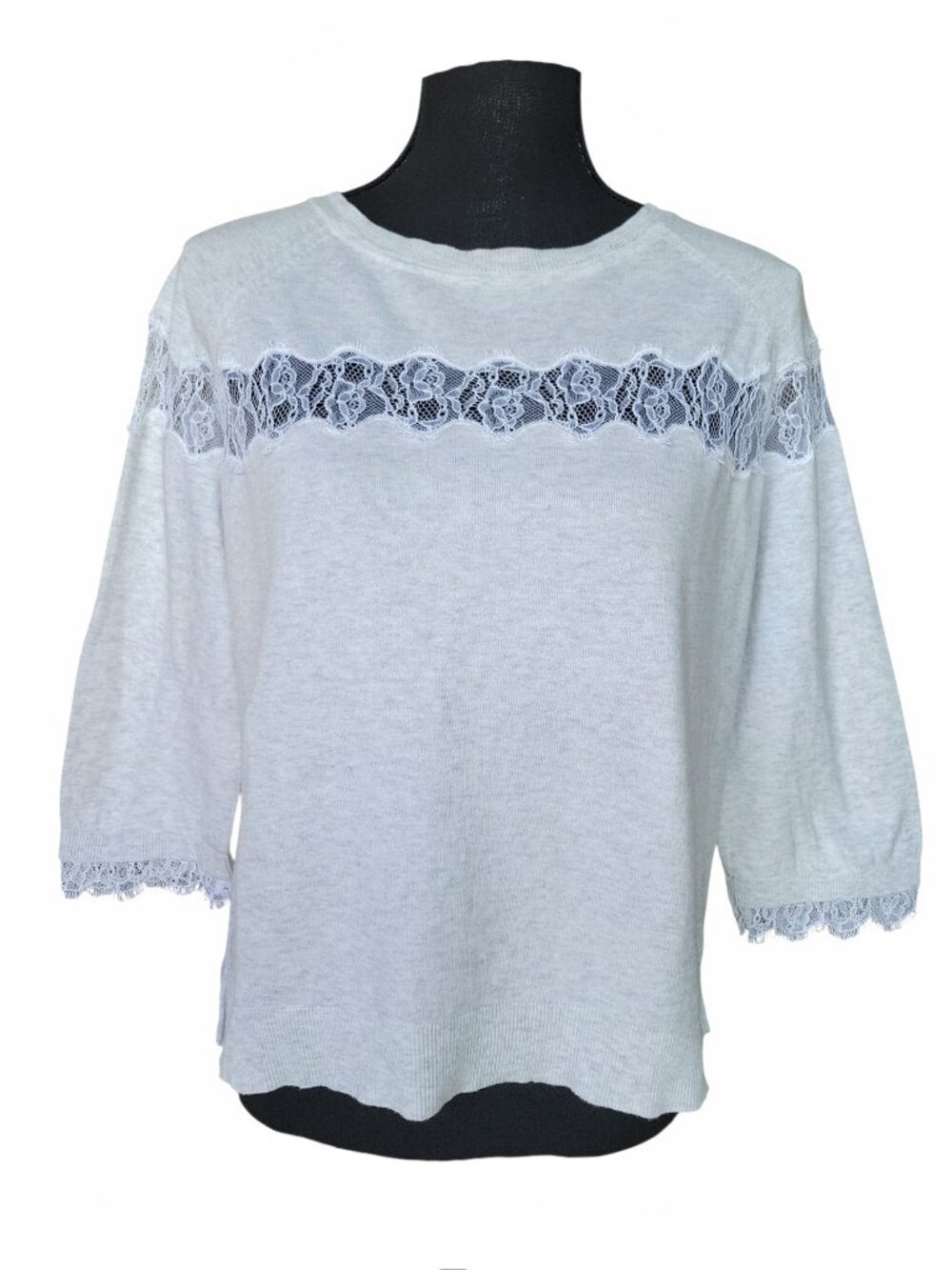 Margaret O'Leary Heather White 3/4 Sleeve Floral Lace Top Women's Size S